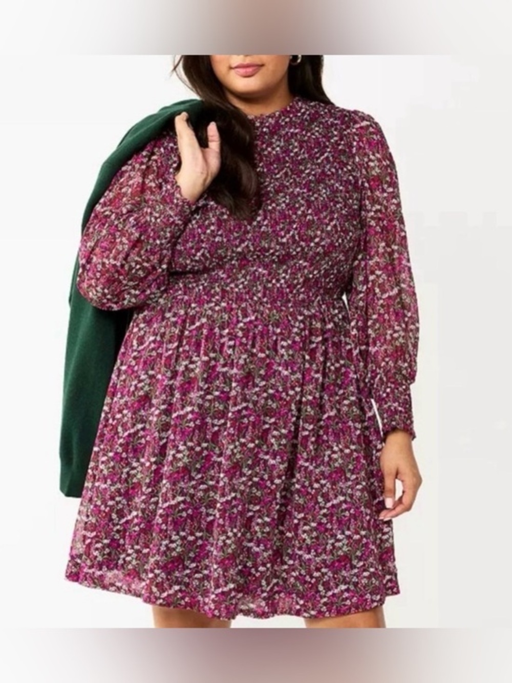 NEW…Draper James Floral Smocked Waist Long Sleeve Dress